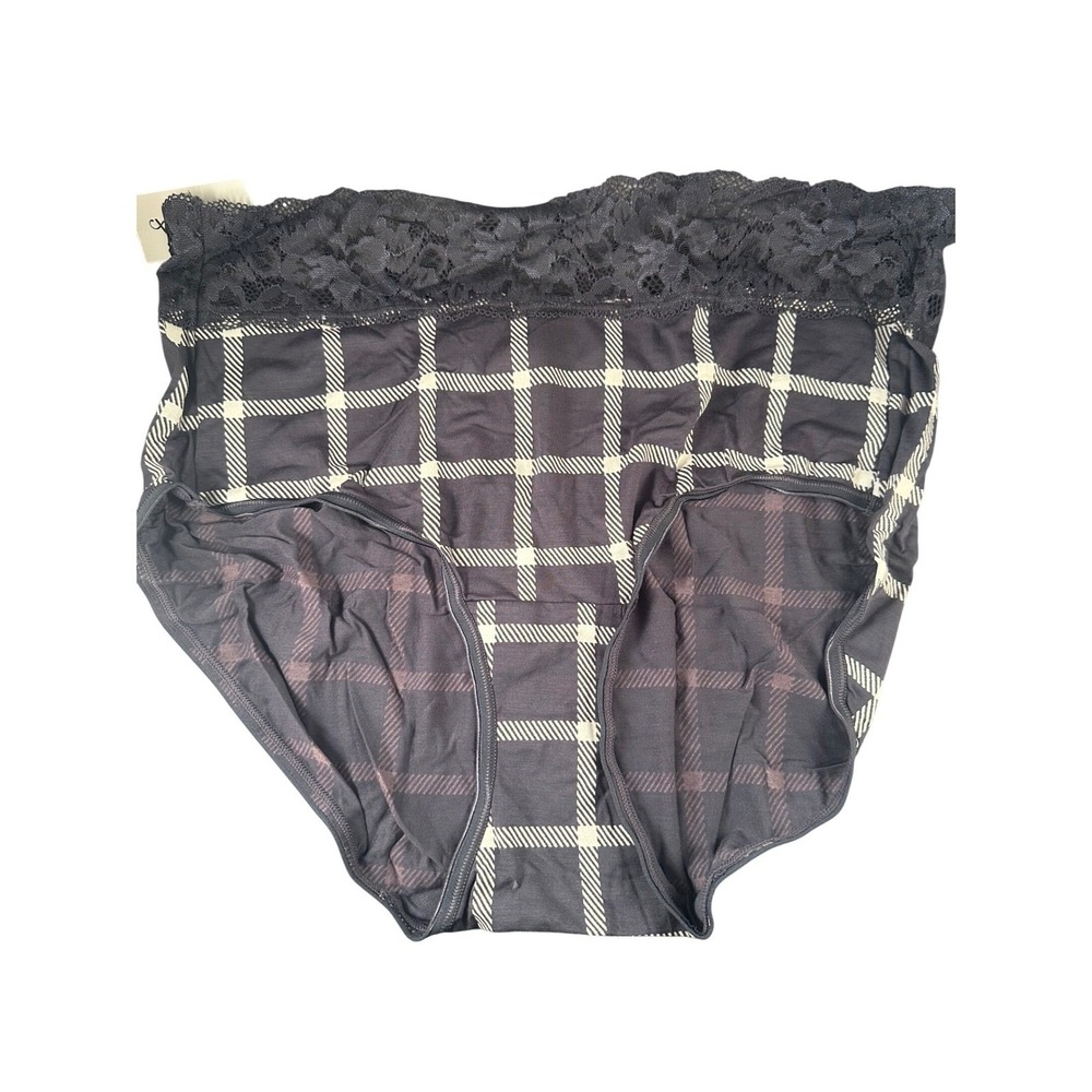Soma Embraceable Signature Lace Brief Panty Plaid Gray Blue Ink XL‎